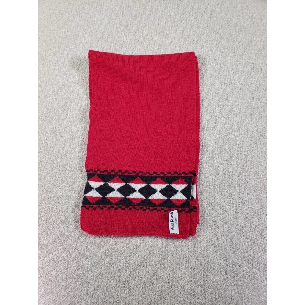 Anne Klein Scarf Mens One Size Red Knit Neck Warmer Rectangular Wool Blend